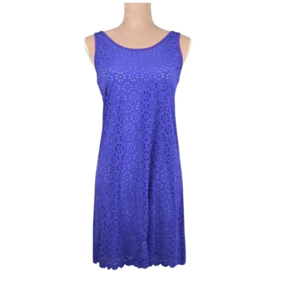 Title Nine Nimblene Illusion Tank Dress Laser Cut Eyelet Blue Purple Size Xs